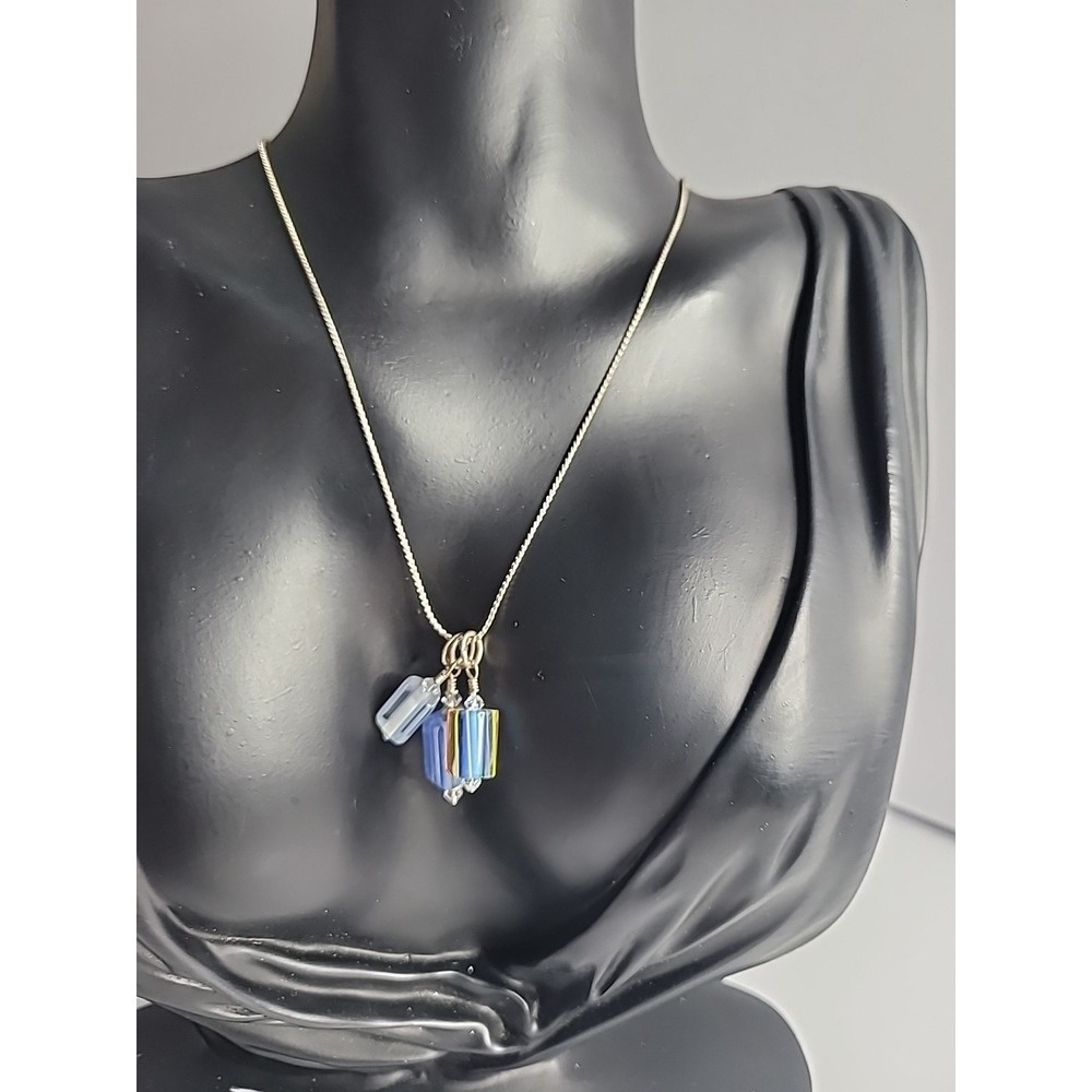 Artisan‎ Blue Glass Charm Necklace Lampwork Bead Pendant Silver Tone Chain